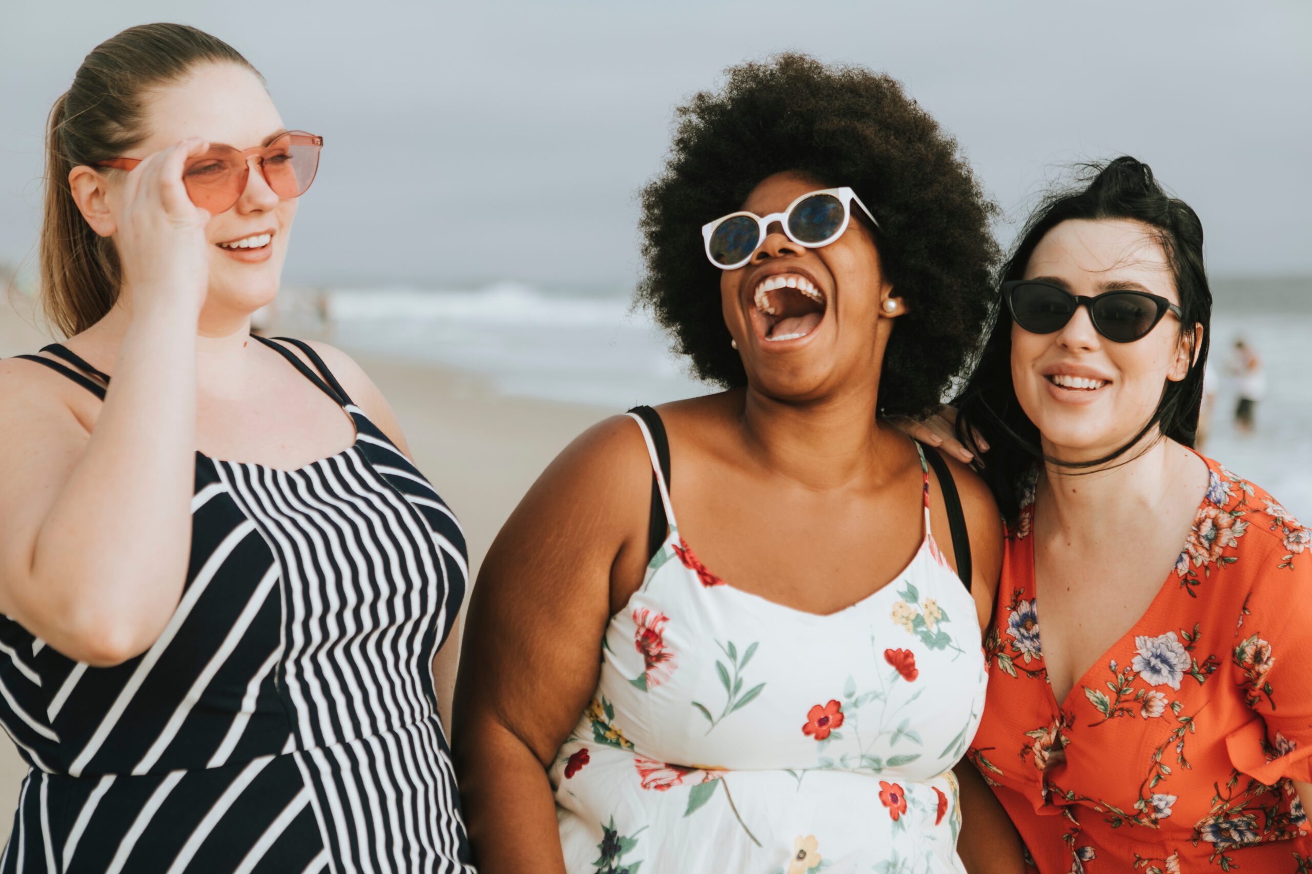 Cheerful Diverse Plus Size Women At The Beach